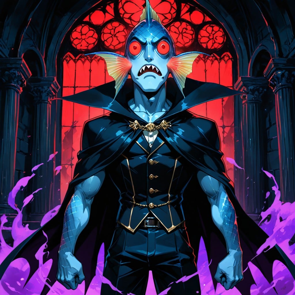 Fantasy Comedy Anime Aesthetic, Serious Gothic Aura Colliding With Dumb Fish Face, Ancient Vampire Castle Hall 게이 AI 포르노