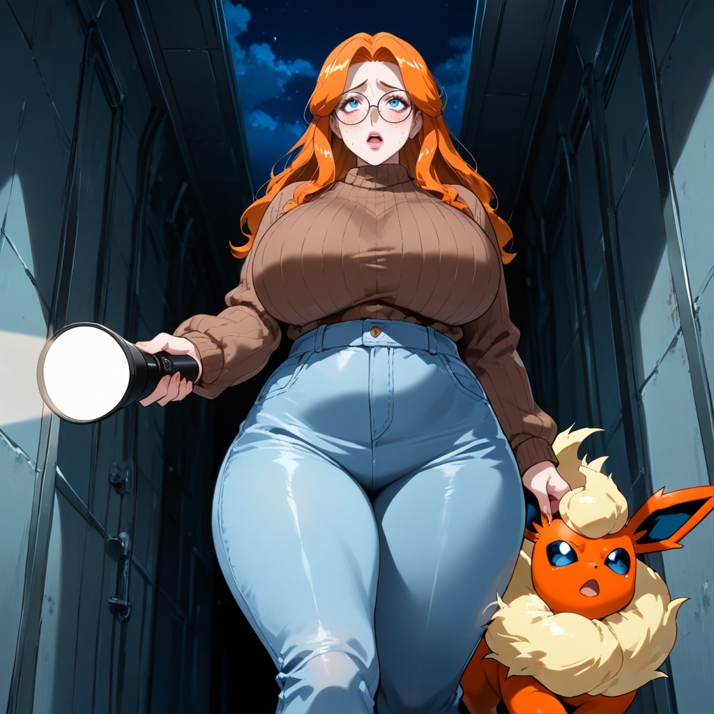 Long Ginger Hair, Bright Red Cheeks, Woman Has Enormous Tits Hentai AI Porn