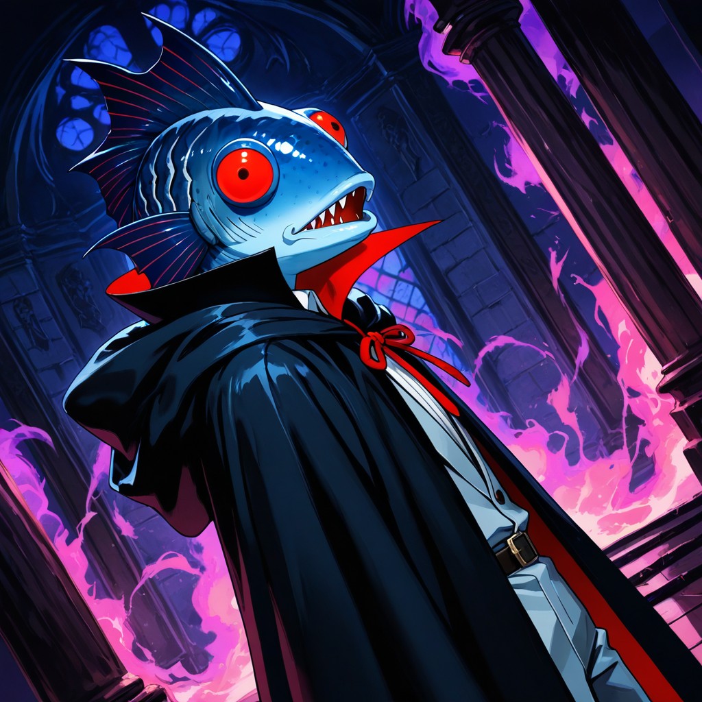 Intimidating Pose, Sharp Fangs, Vampire Anthrofish 게이 AI 포르노