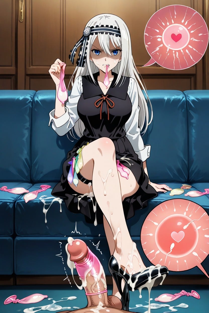 After Sex, Used Condom Thigh Ring, Sitting Hentai AI Porn