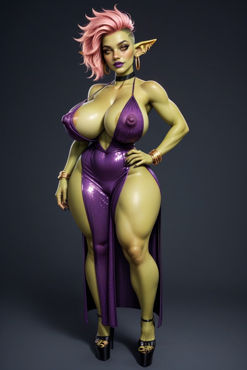 Hair With Shaved Sides, Bulging Sideboob, Bimbo Lips Hentai IA