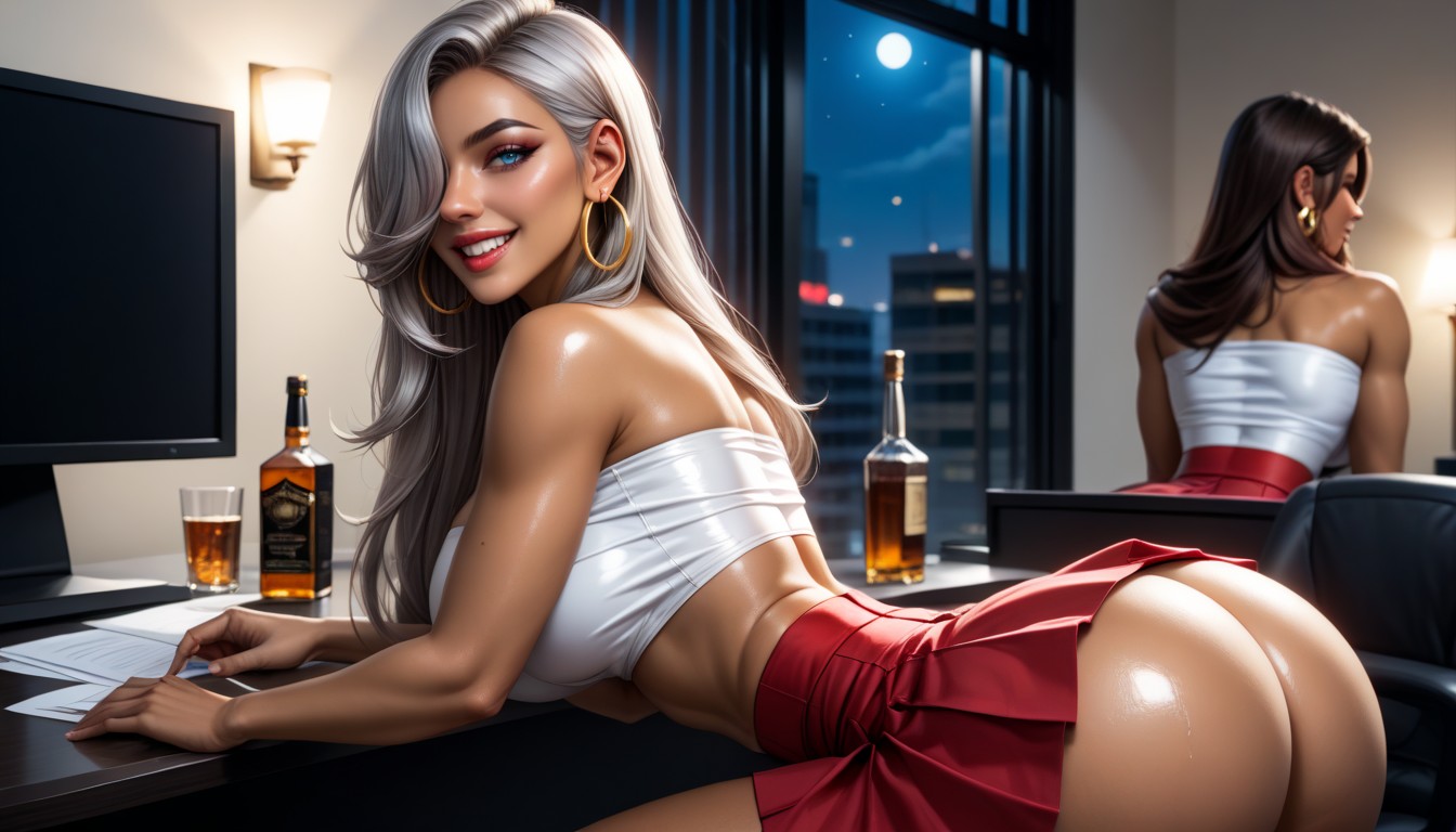 Medium Breast, Oiled Skin, Hair Behind Ear AI Porn