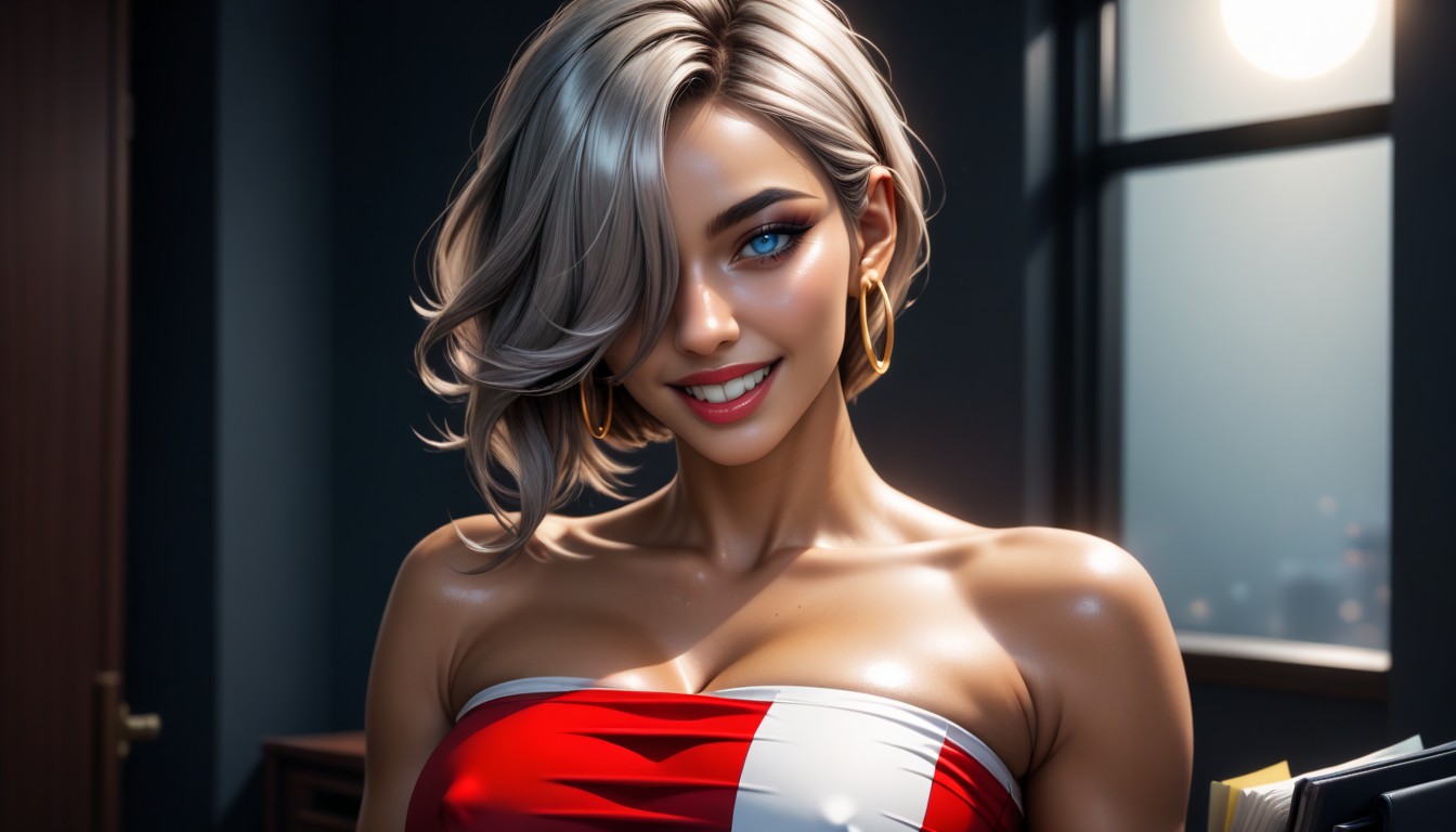 Happy, Standing, Blue Eyes AI Porn