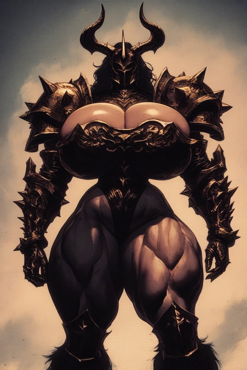 A Towering Female Warrior Clad In Heavy, Clearly Female In Form But Heavily Armored, Breast Expansion AI Porn