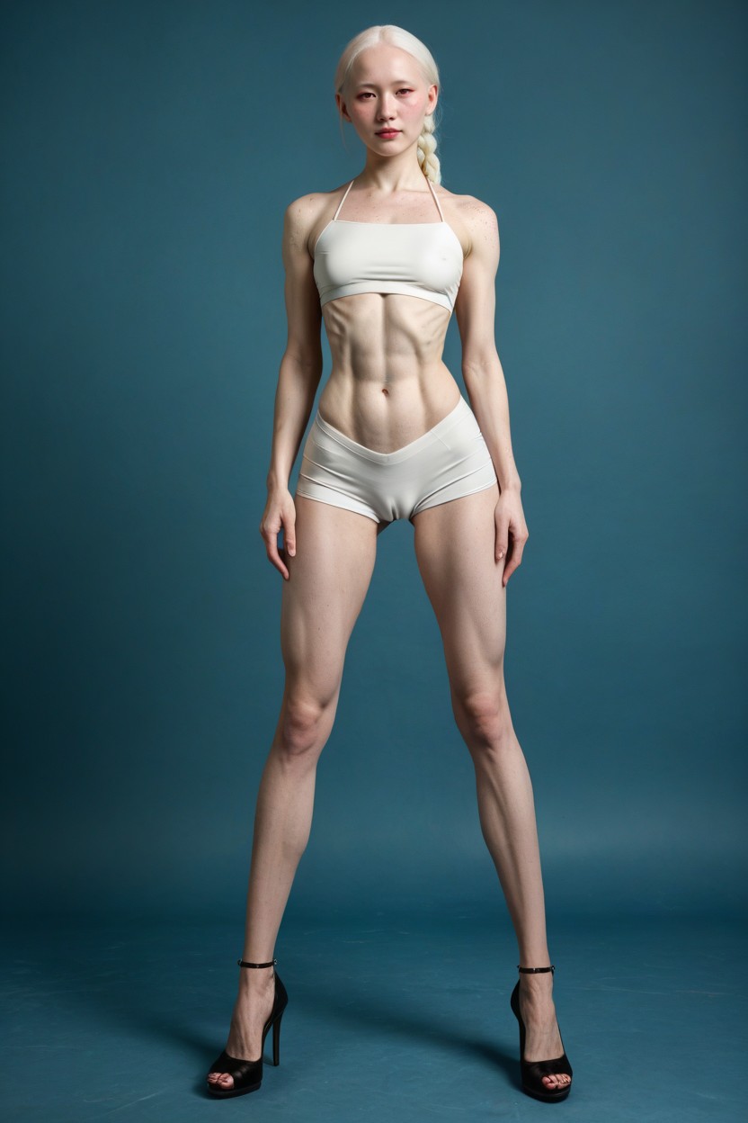 Extremely Long Legs, Black Hair, Albino Skin Tone Shemale AI Porn