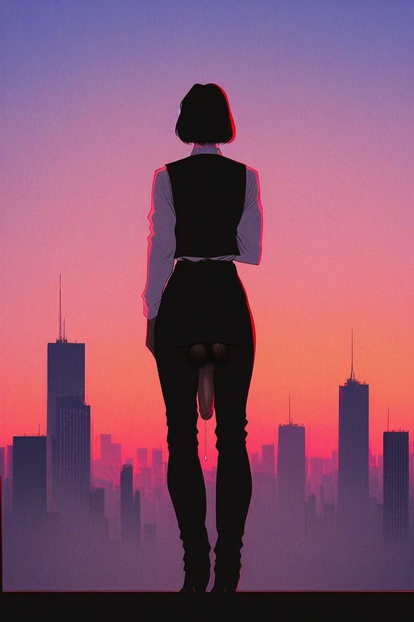 Rooftop, Hairy Balls, Flaccid Cock Shemale AI Porn