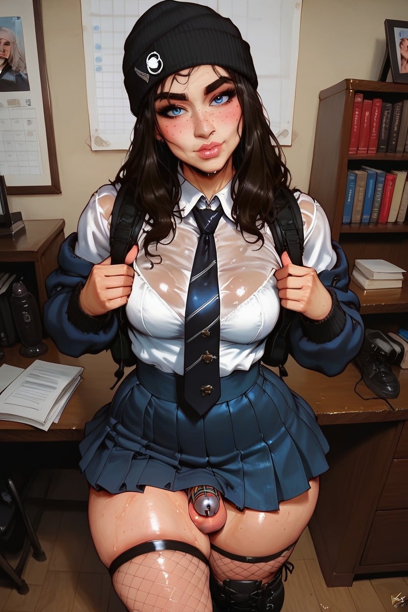 Crossed Eyes, Beanie, Looking At Viewer Shemale AI Porn