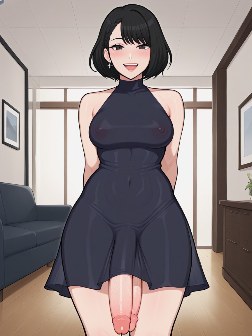 Standing In Living Room, Double Penis, Multicock Shemale AI Porn