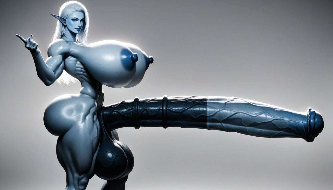 Octane Render, Impossibly Long Hyper Penis, Looking At Viewer Shemale AI Porn
