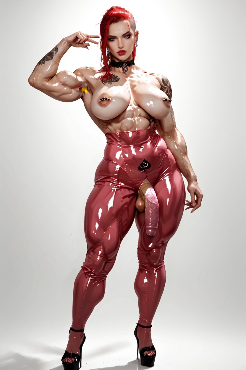 Black Condom, Hyper Huge Muscles, Pierced Nipples Shemale AI Porn