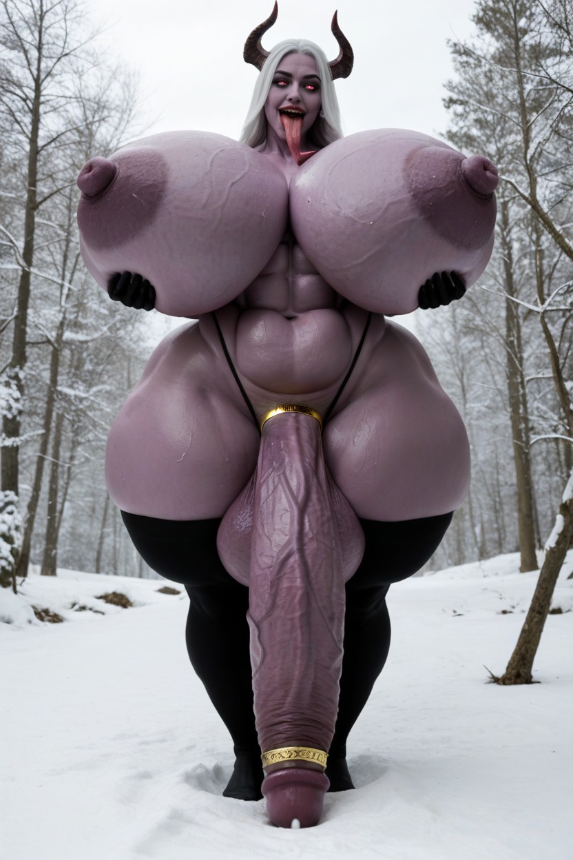 Pubic Hair, Hyper Details, Absurdly Oversized Veiny Futanari Cock Shemale AI Porn