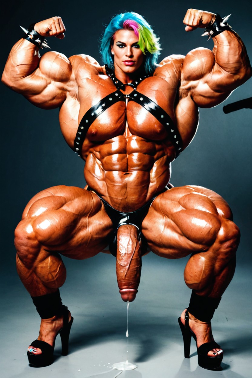 Erect Cock, Hyper Veiny Claves, Spiked Cockring Shemale AI Porn
