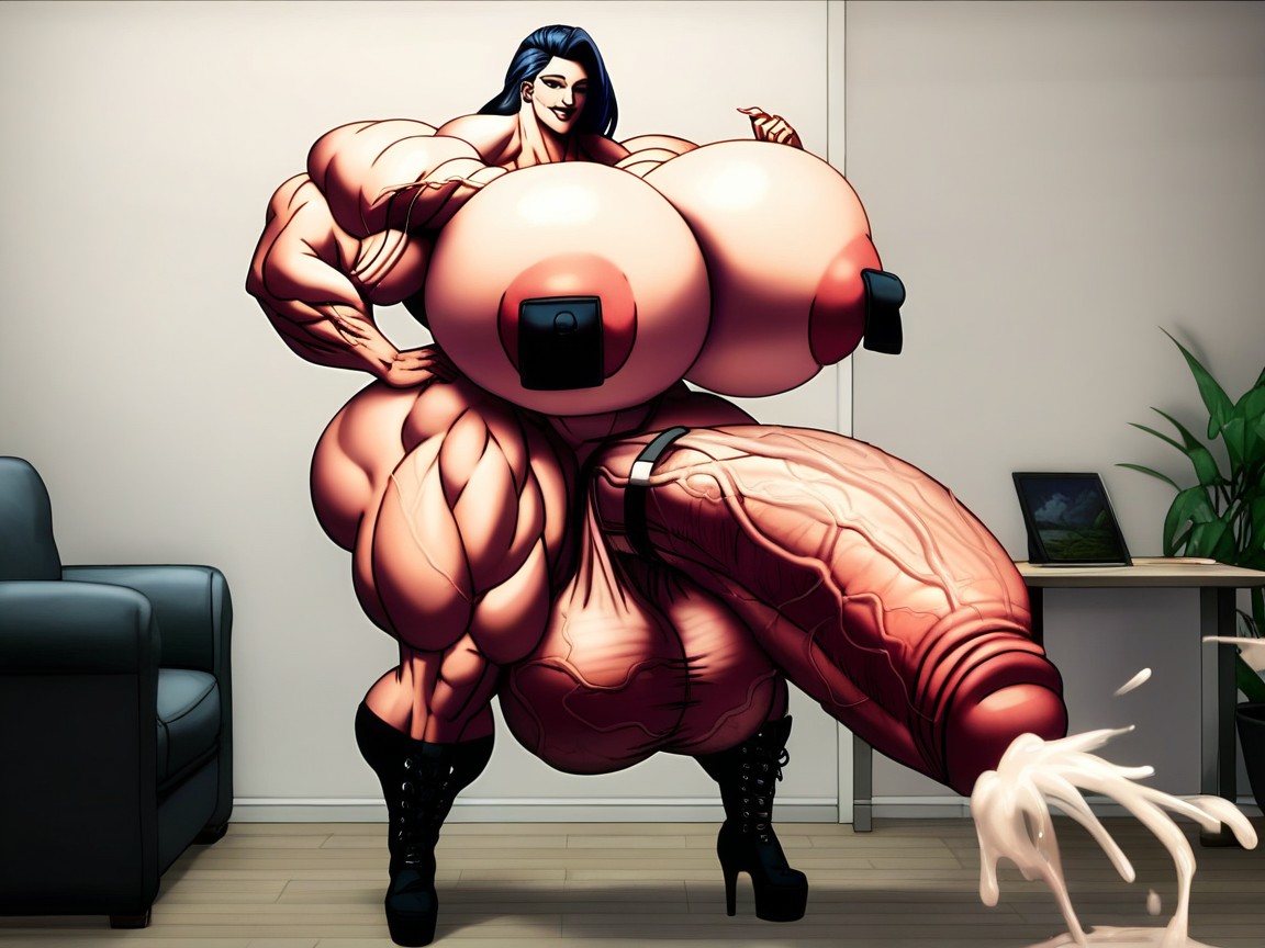 Impossibly Long Hyper Penis, Platform High Heel, Gigantic Huge Cock Shemale AI Porn