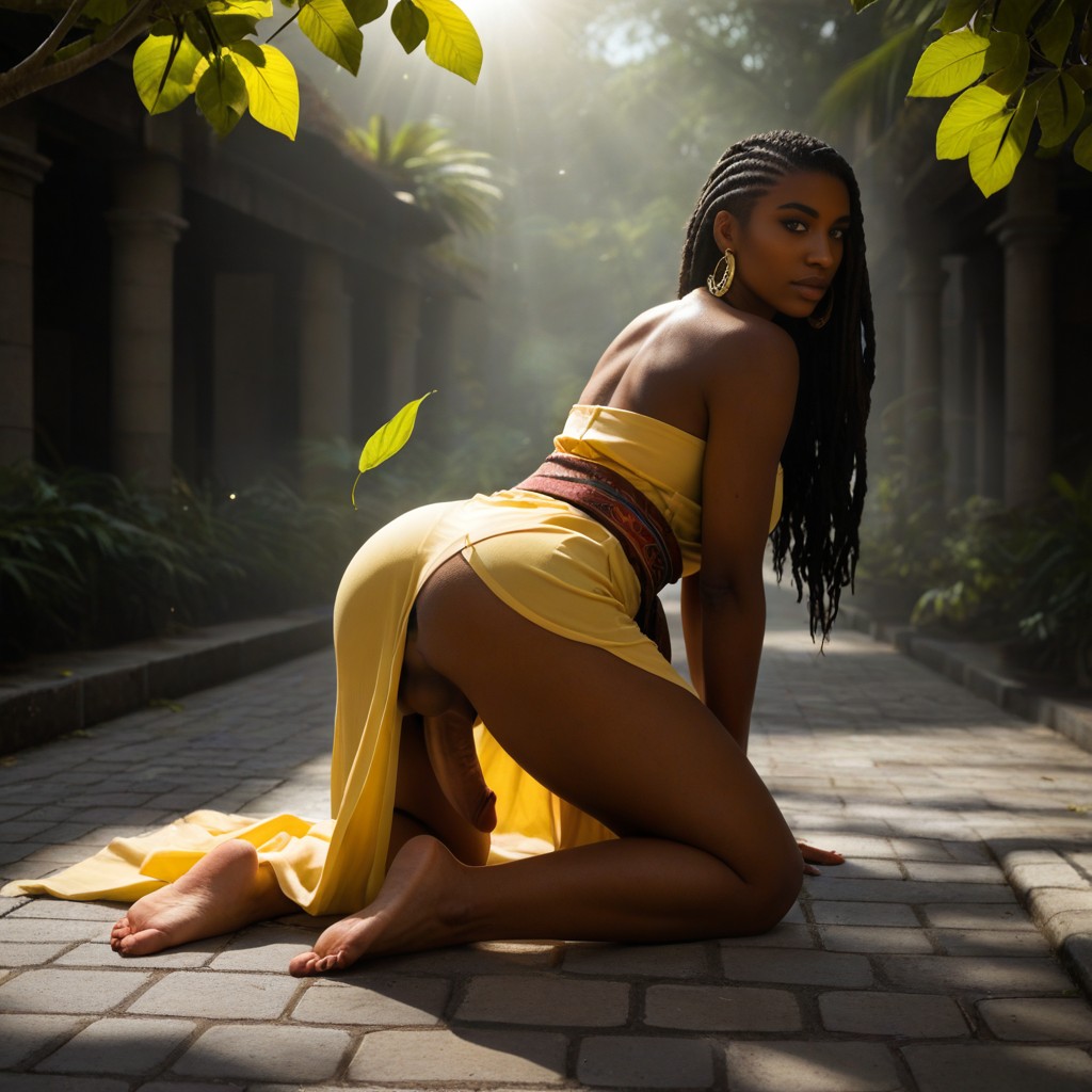 Tribal Earrings, Breasts On Cobblestone Street, Multi-layered Wide Brown Sash Shemale AI Porn