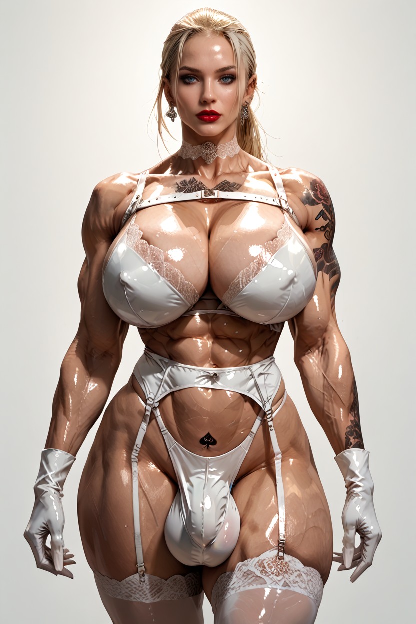 Hyper Realistic Face, 50+, Massive Muscle Trapez Shemale AI Porn