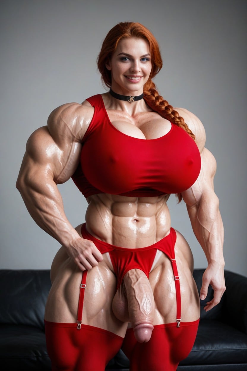 Oiled And Shiny, Tight Clothes, Freckles Shemale AI Porn