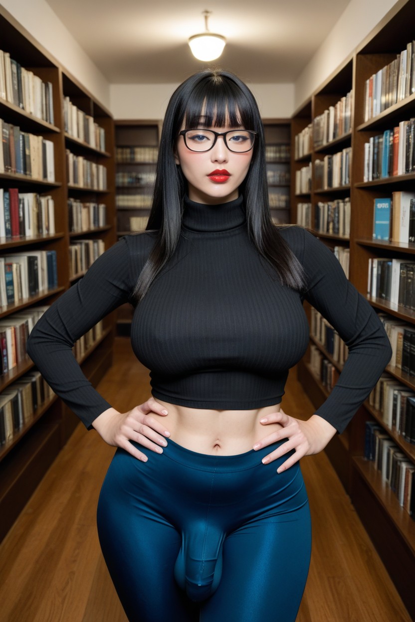 Hands On Hips, Black Hair, Fully Clothed Shemale AI Porn