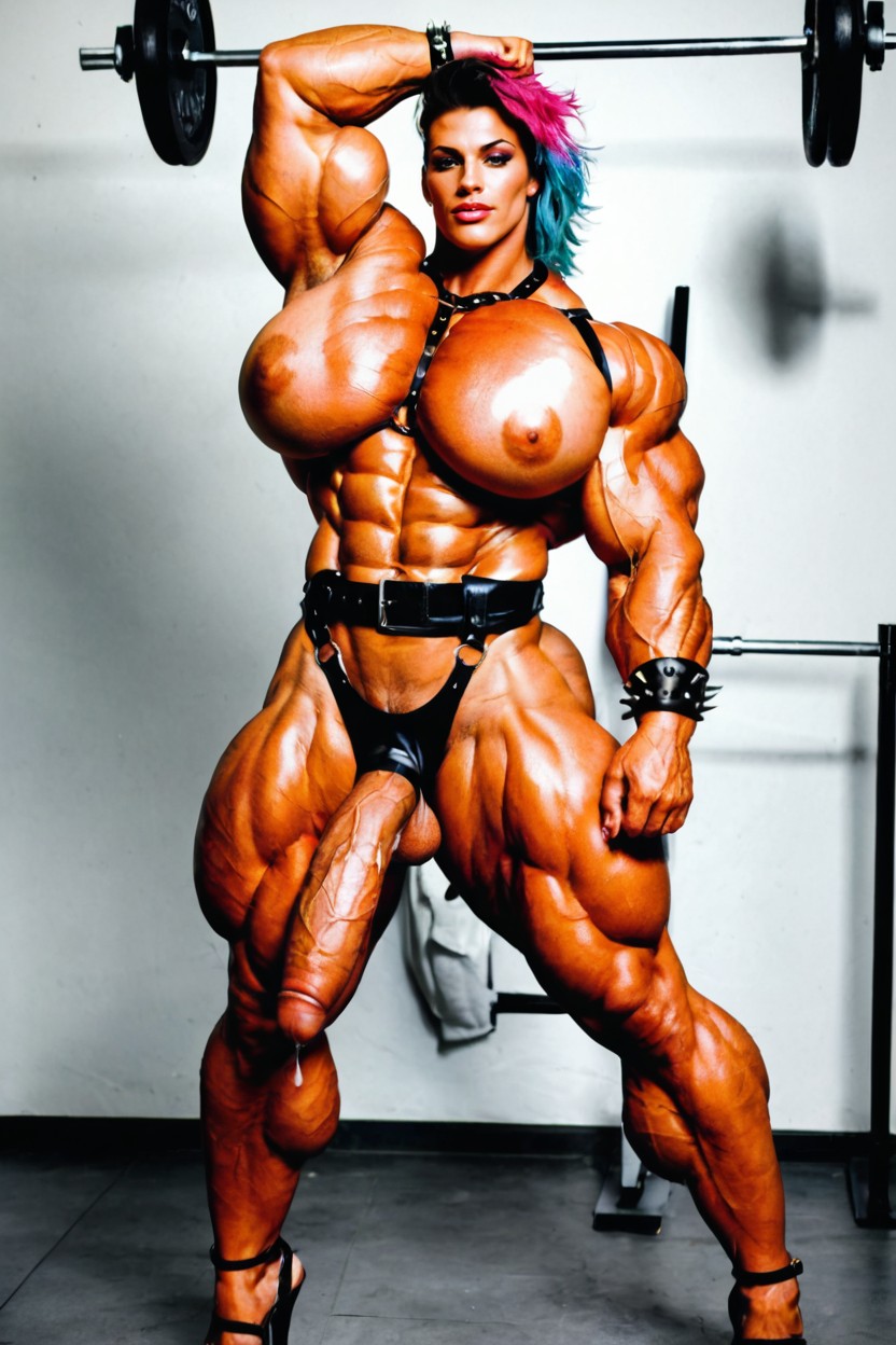 Huge Ass, Gigantic Muscular Shoulders, Hyper Veiny Claves Shemale AI Porn