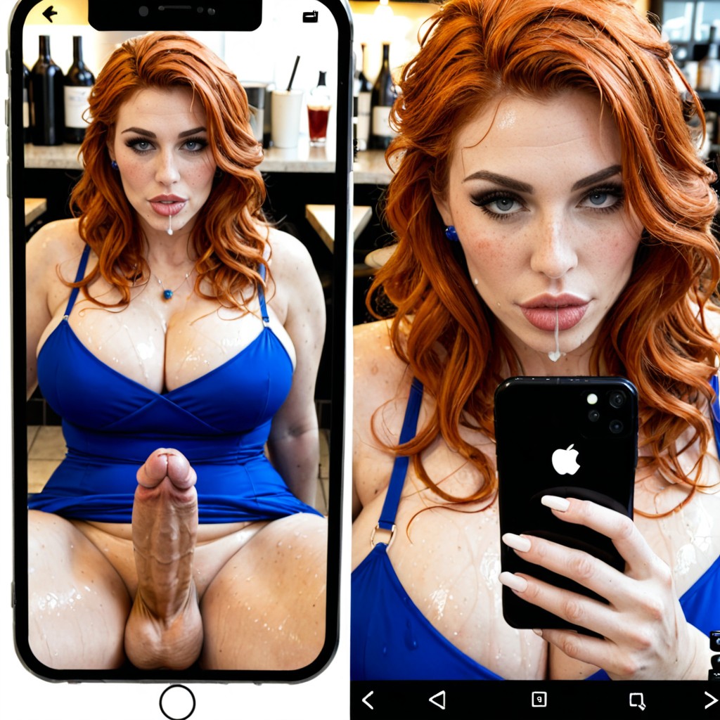 Phone Sceen On Right Showing Futa Dating Profile, Pov On A Date With Beautiful Polite Woman, Very Wet Skin Shemale AI Porn