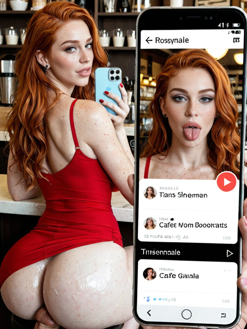 Afair, Phone Sceen On Right Showing Juxtaposing Futa Dating Profile, Bathroom Shemale AI Porn