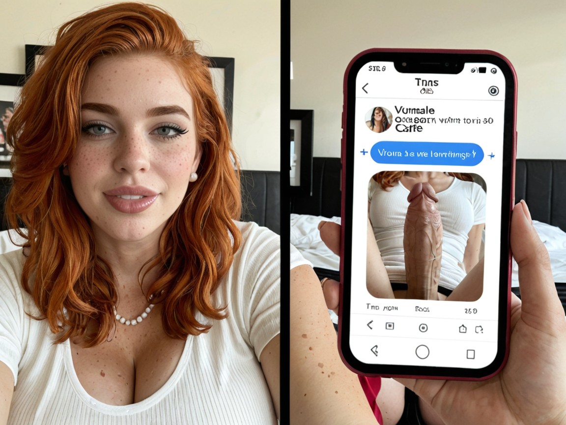 Beautiful Woman Sitting At Cosy Cafe On Left, Split Screen, Hyper Wide Hips Shemale AI Porn