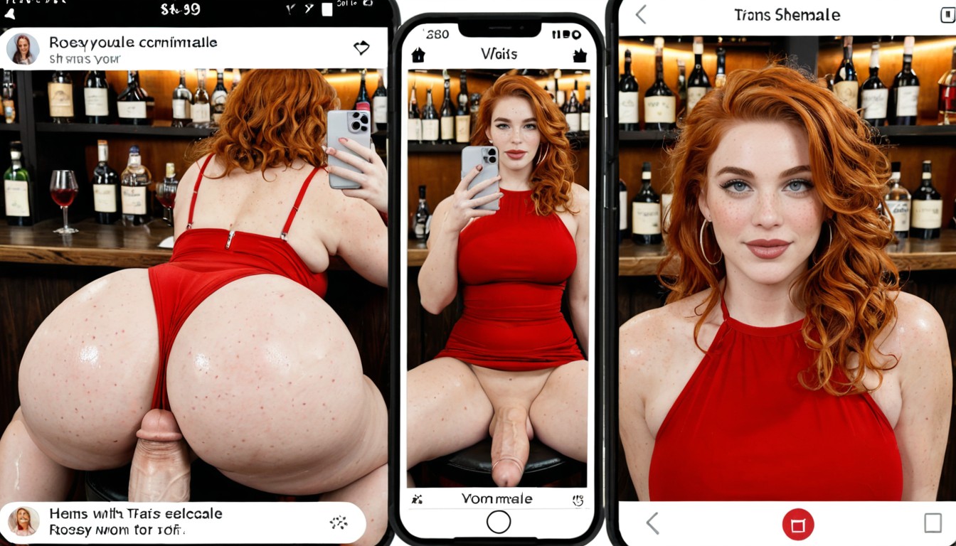 Phone Sceen On Right Showing Juxtaposing Futa Dating Profile, In An Extatic State, 30+ Shemale AI Porn