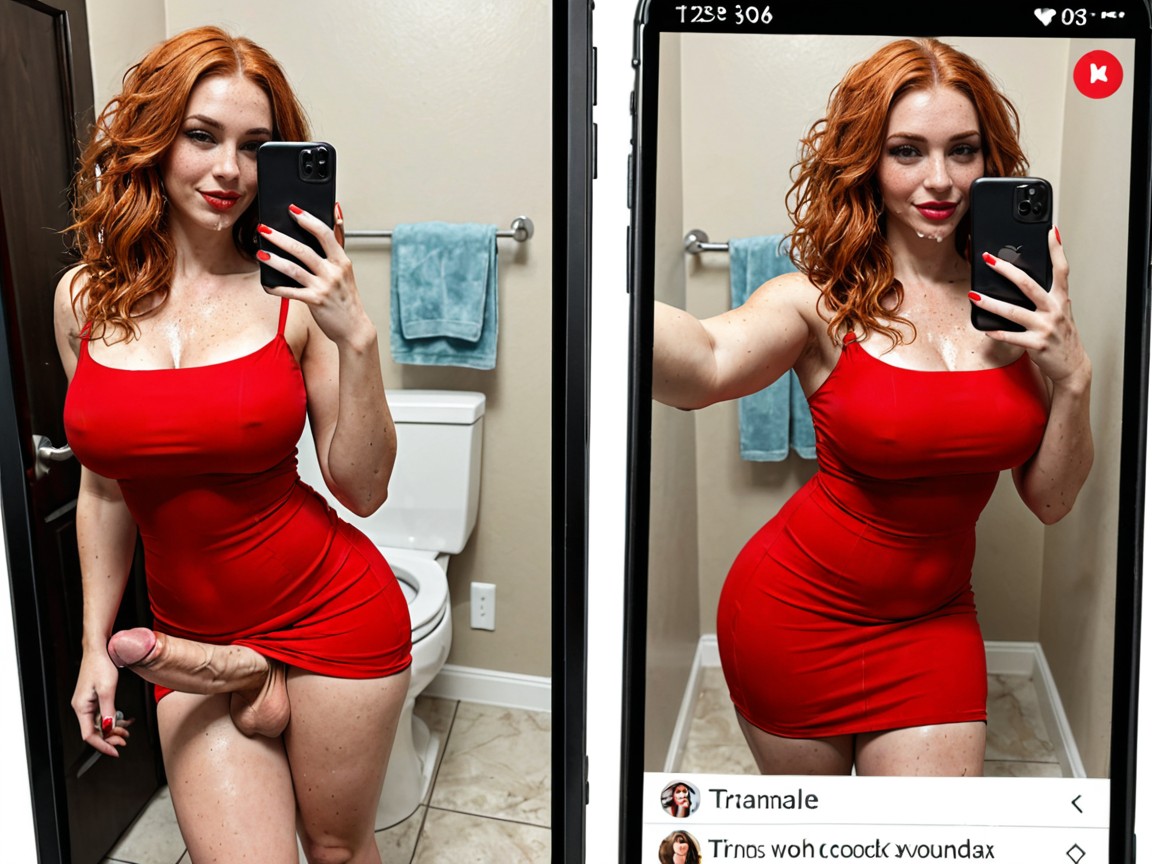 Split Screen, Ginger, Extremely Large Ass Shemale AI Porn