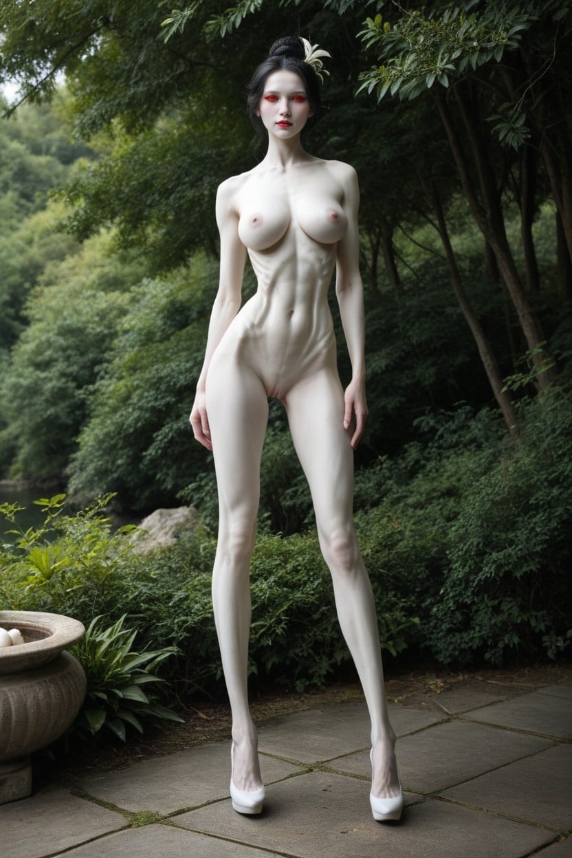 Visible Midriff, Stand Straight, Albino Skin Tone Shemale AI Porn
