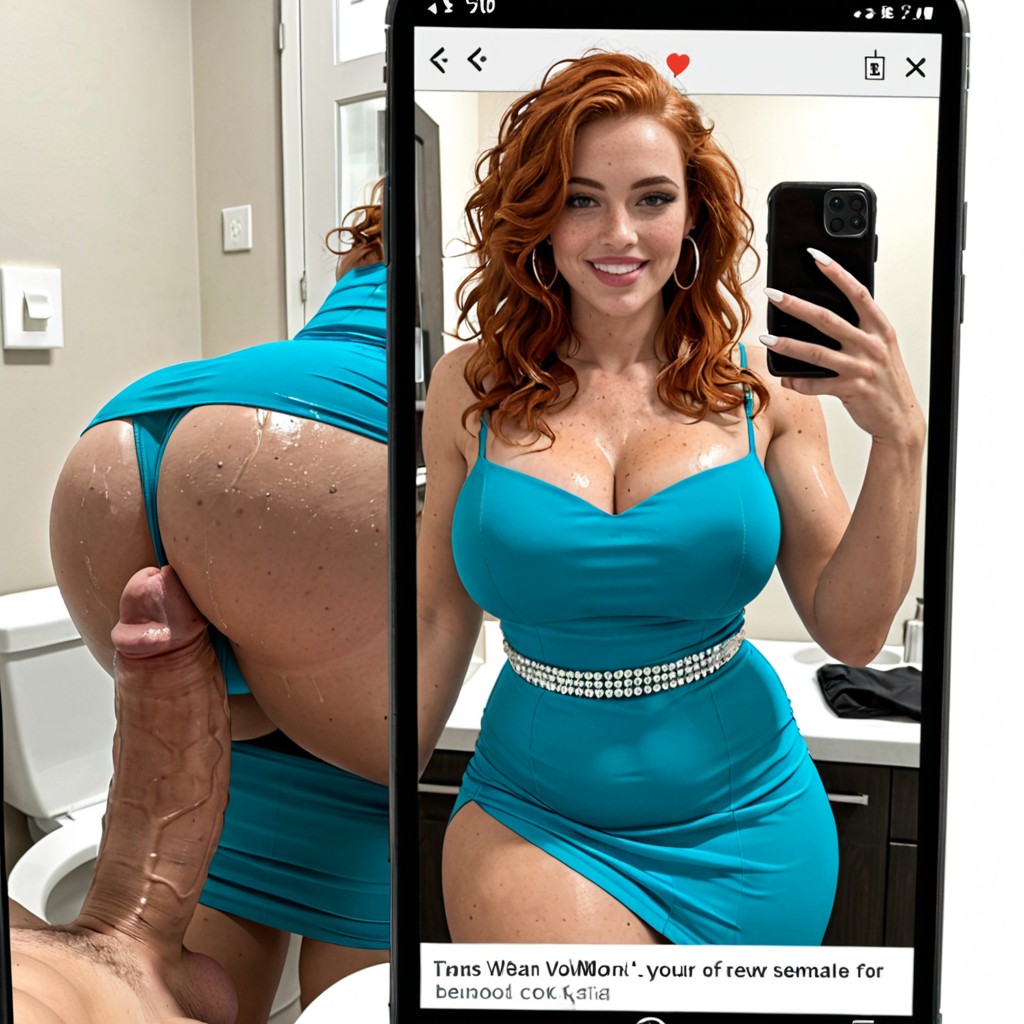Red Cocktail Dress, Mating Press, Flushed Cheeks Shemale AI Porn