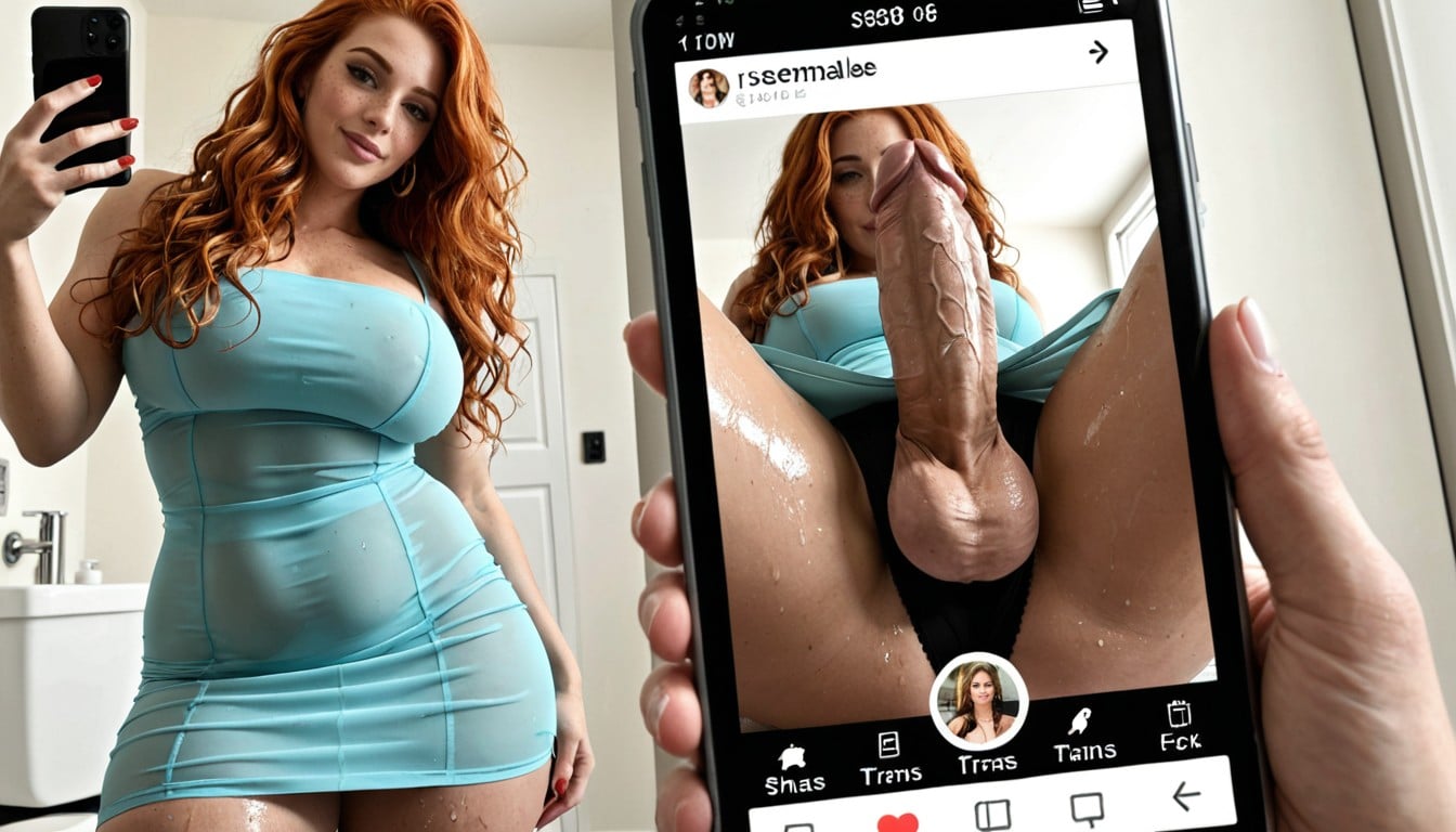 Very Wet Skin, Real Beautiful Woman With Girthy Cock On Left Of Frame, Pov From Under Her Cock Close Up Of Her Cock Shemale AI Porn
