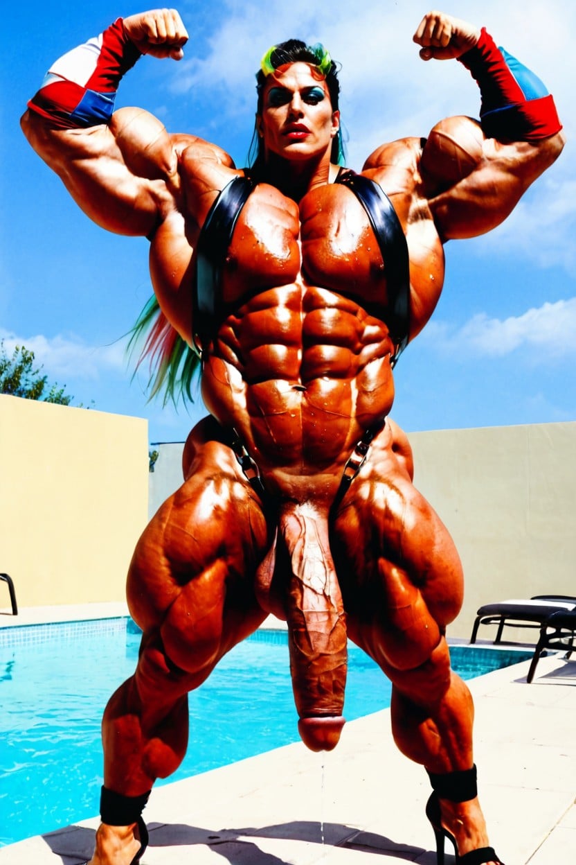 Gigantic Latissimus Dorsi, Gigantic Abdominal Obliques, Kneeled Flexing One Arm Shemale AI Porn