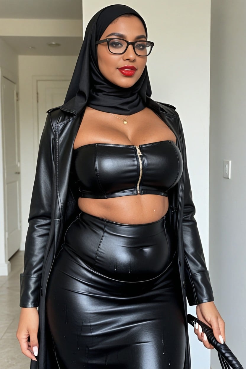 Long Black Dress, Glasses, Fat Belly Shemale AI Porn