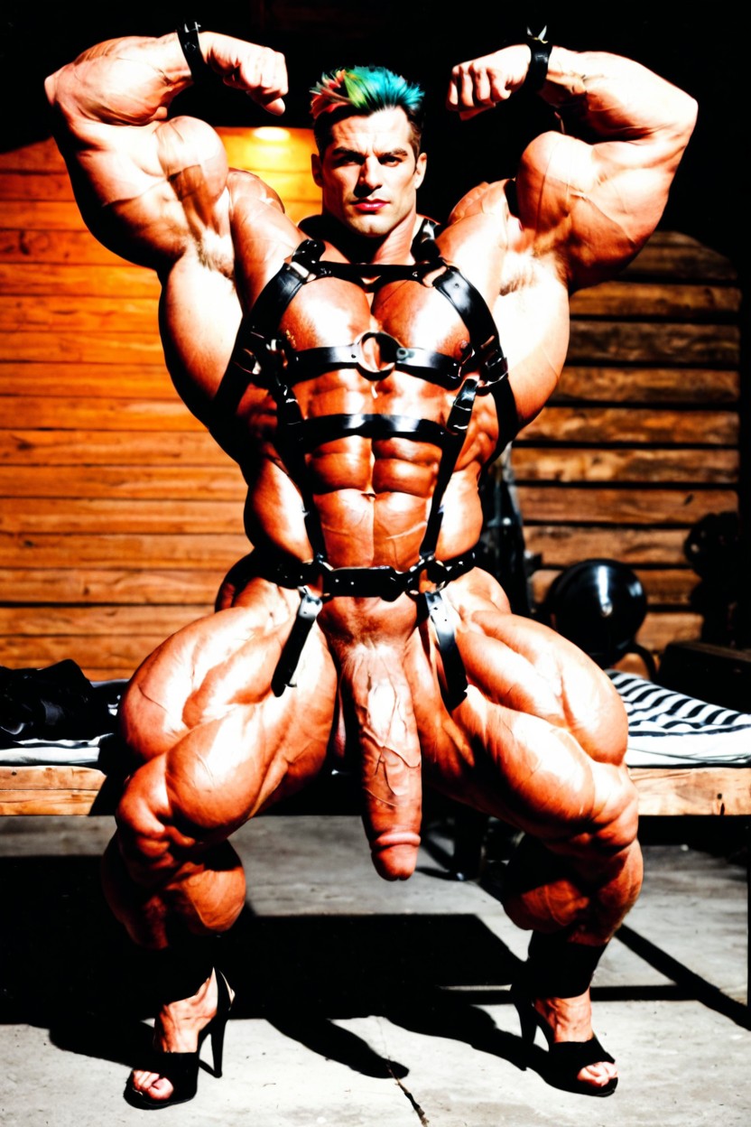 Large Erect Penis, Heeled Sandals, Gigantic Muscular Quads Shemale AI Porn
