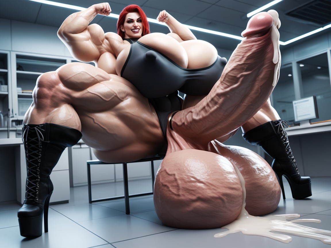 Hyper Huge Massive Muscles, Hypermuscular, Absurdly Vascular Skin Shemale AI Porn