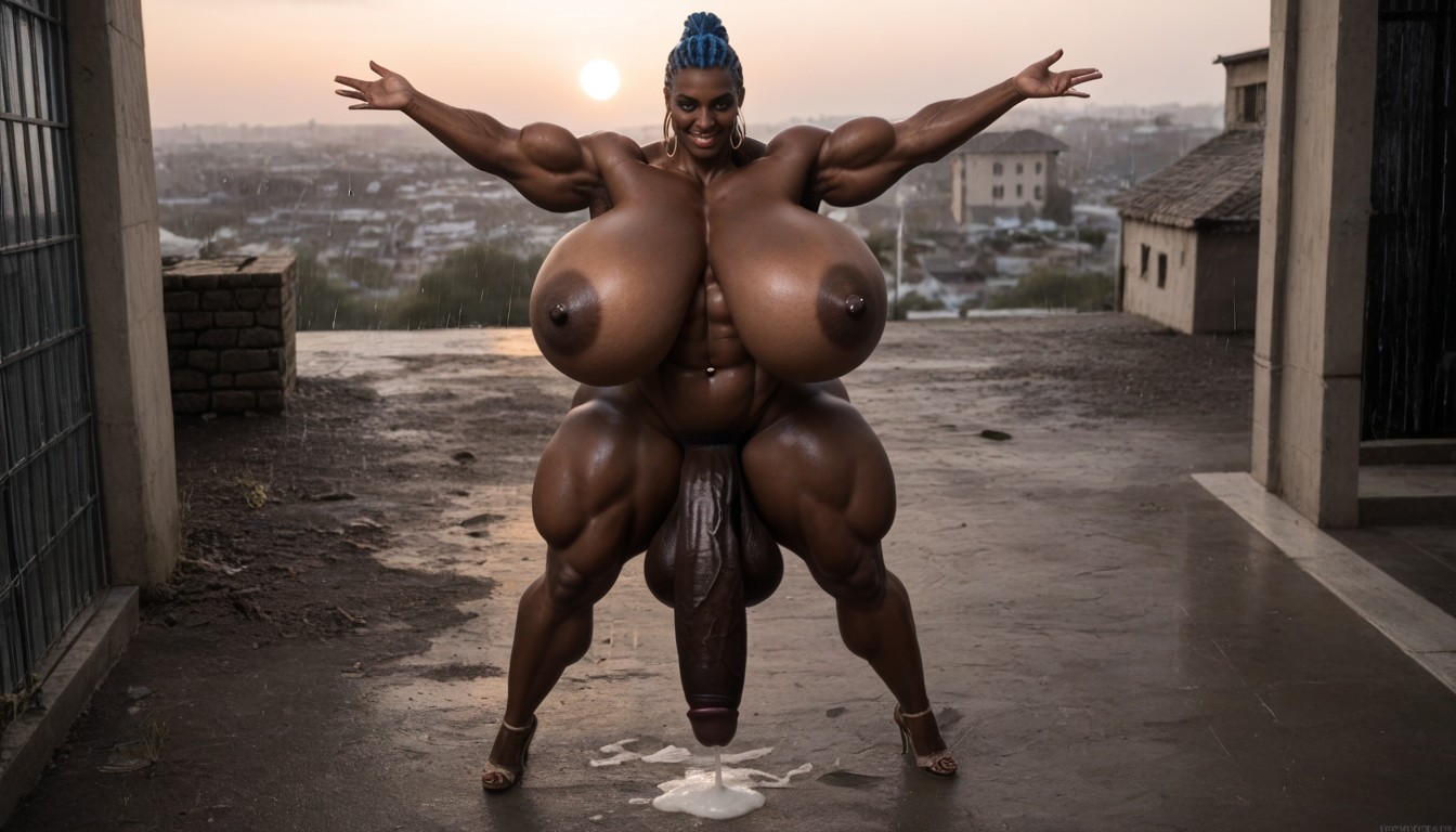 Gigantic Breasts, Gigantic Cock, Arms Outstretched Shemale AI Porn