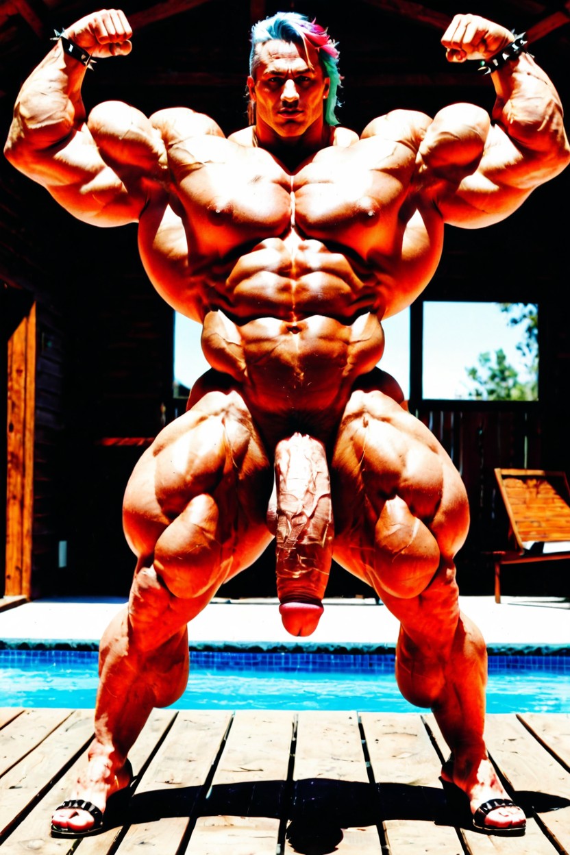 Gigantic Muscular Bicep Peak, Wood Cabin, Laying Shemale AI Porn
