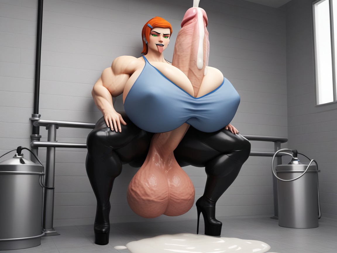 Thick Cock, Cum, Cum Overflow Shemale AI Porn