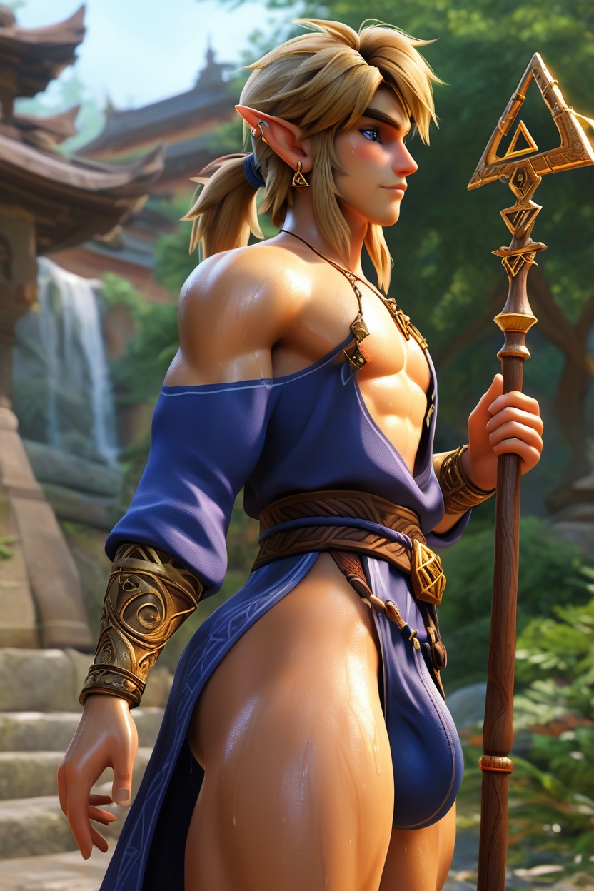 Body, Forest Temple Cage Setting, Large Gold Triangle Ear Piercings Shemale AI Porn