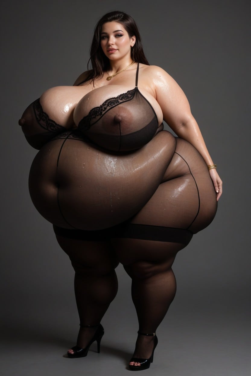 Black High Heels, Extremely Large Ass, Full Body View Shemale AI Porn