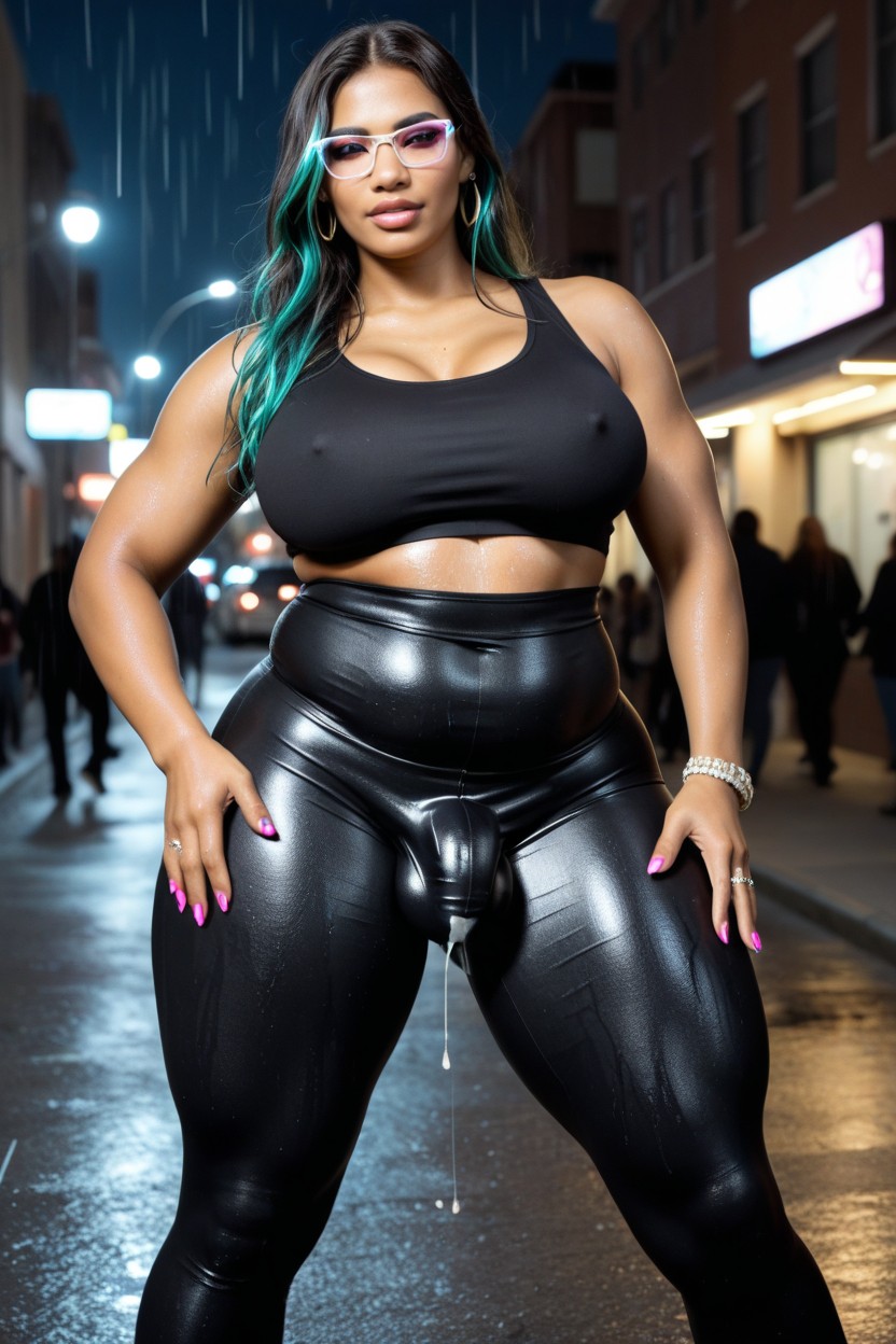 Colossal Thighs, Thick, Sharp Focus On Fabric Tension And Leaking Genital Bulge Porno shemale IA