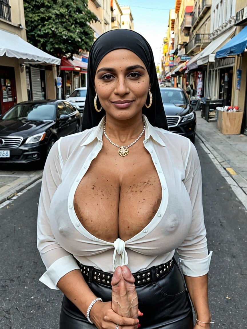 Colossal Nipples, Front View, Mature Face Shemale AI Porn