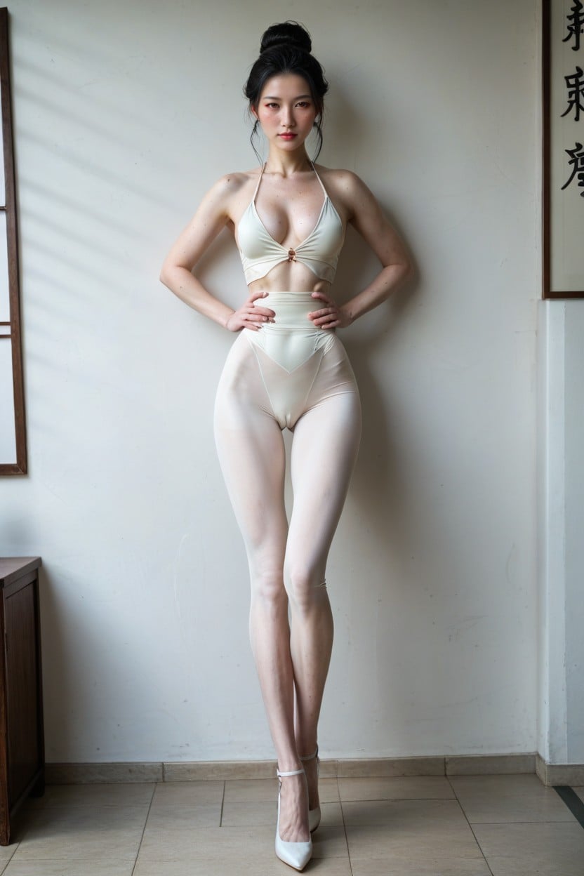 Pussy Covered Clothes, Solo Female, Tall Shemale AI Porn