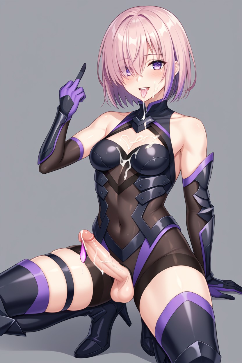 Black Thigh High Boots With Violet Highlights, No Chest Plate, Cum In Mouth Shemale AI Porn