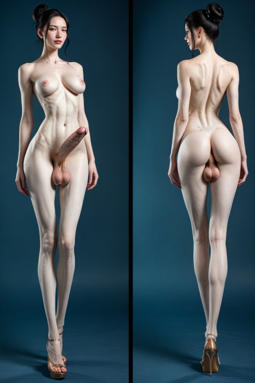 Rear View, Pale Skin Chinese, Subtle Lumbar Dimples Shemale AI Porn