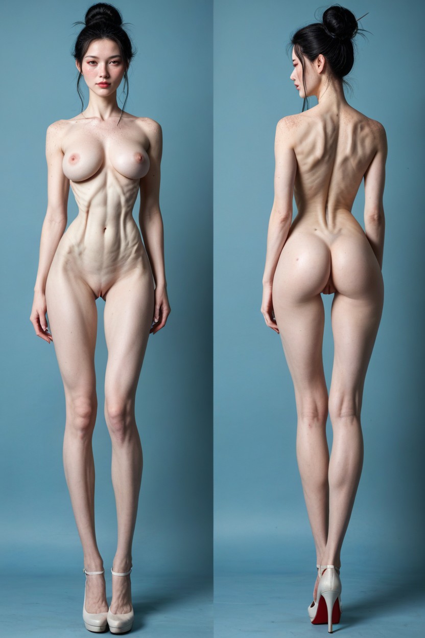 Multiple Views, Solo Female, Hyper Sucked In Stomach Shemale AI Porn