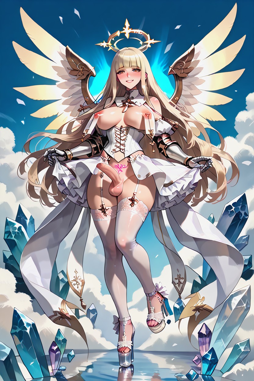 Angelic White Wings On Back, Naked, Beautiful Face Porno IA transsexuelle