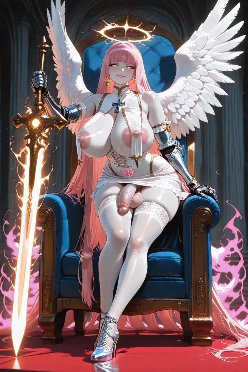 One Hand Holding A Golden Ornate Long Spear, Crystal Glass Shoes, Waist ニューハーフAIエロ