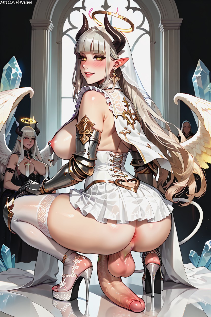 Waist, Many White Feathers Floating Everywhere, Flaccid Dick Shemale AI Porn