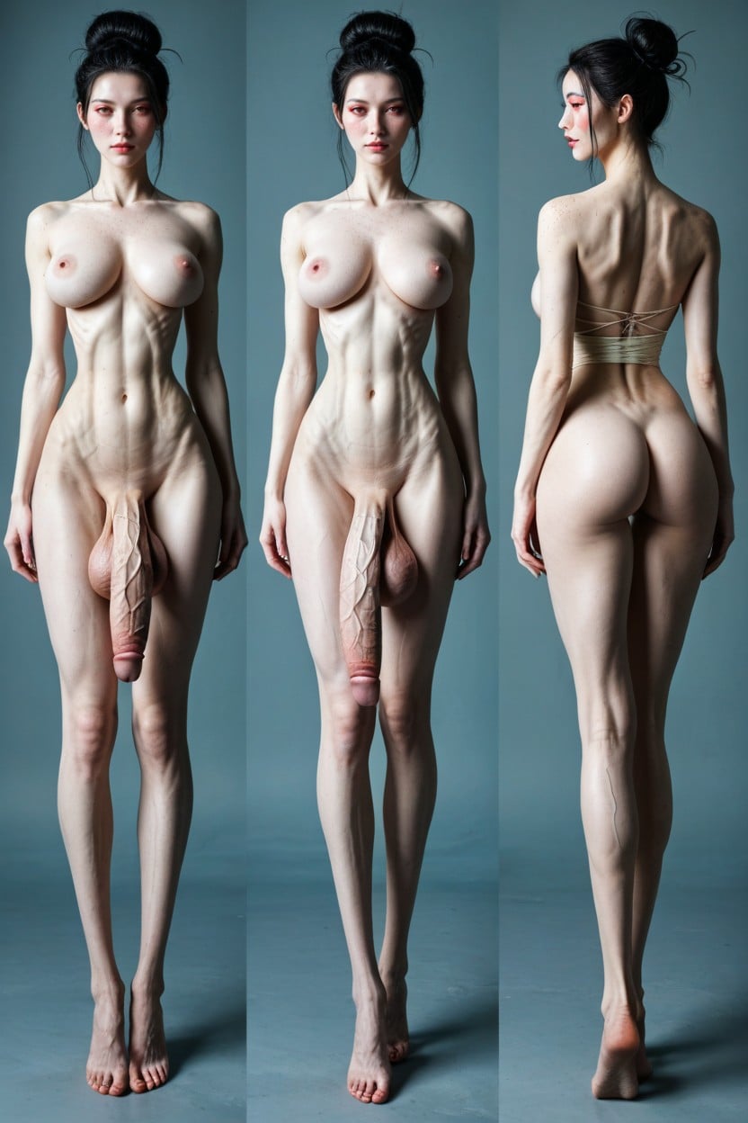 Pale Skin Chinese, Extremely Long Legs, Front View Shemale AI Porn