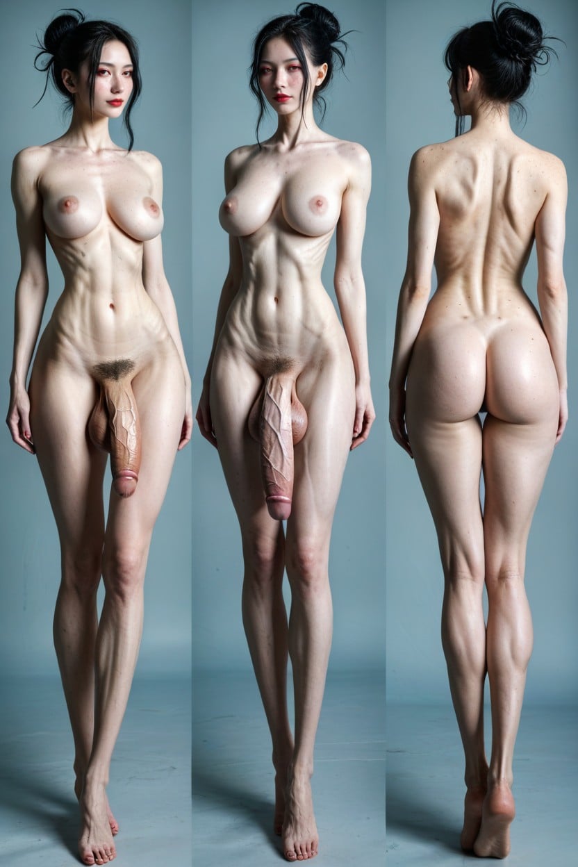 Hyper Sucked In Stomach, Pale Skin Chinese, 普通の胸 ニューハーフAIエロ